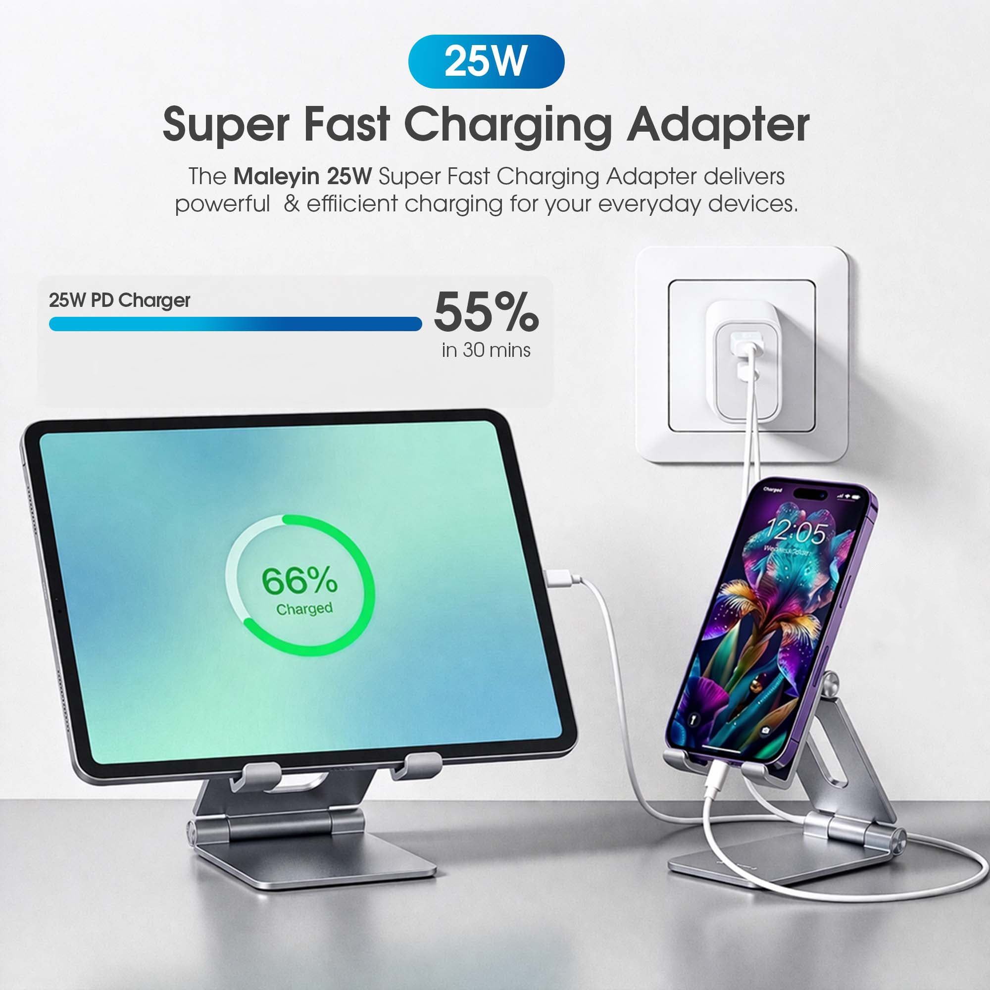 Maleyin 25W Schnell Ladeadapter USB-C + USB-A Ladegerät Netzteil Poweradapter