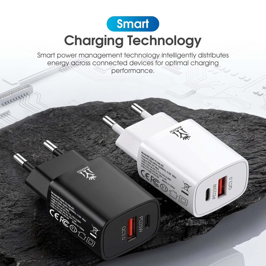 Maleyin 25W Schnell Ladeadapter USB-C + USB-A Ladegerät Netzteil Poweradapter