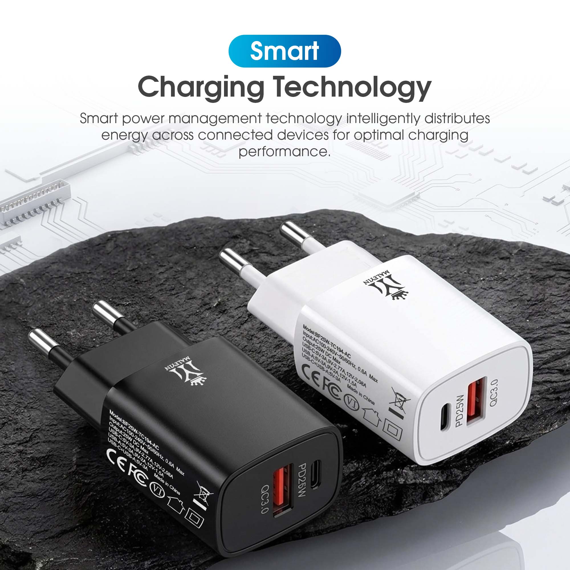 Maleyin 25W Schnell Ladeadapter USB-C + USB-A Ladegerät Netzteil Poweradapter