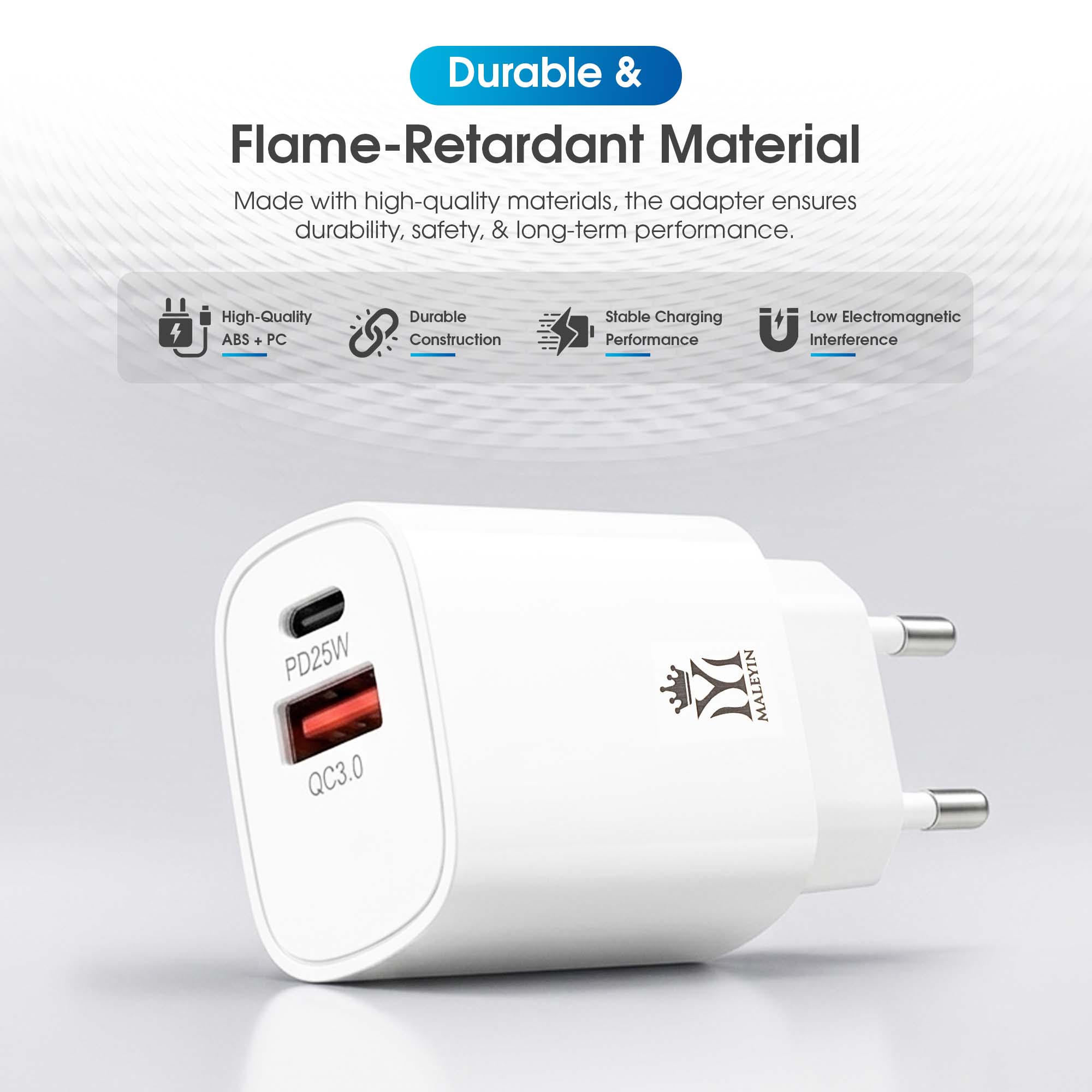 Maleyin 25W Schnell Ladeadapter USB-C + USB-A Ladegerät Netzteil Poweradapter