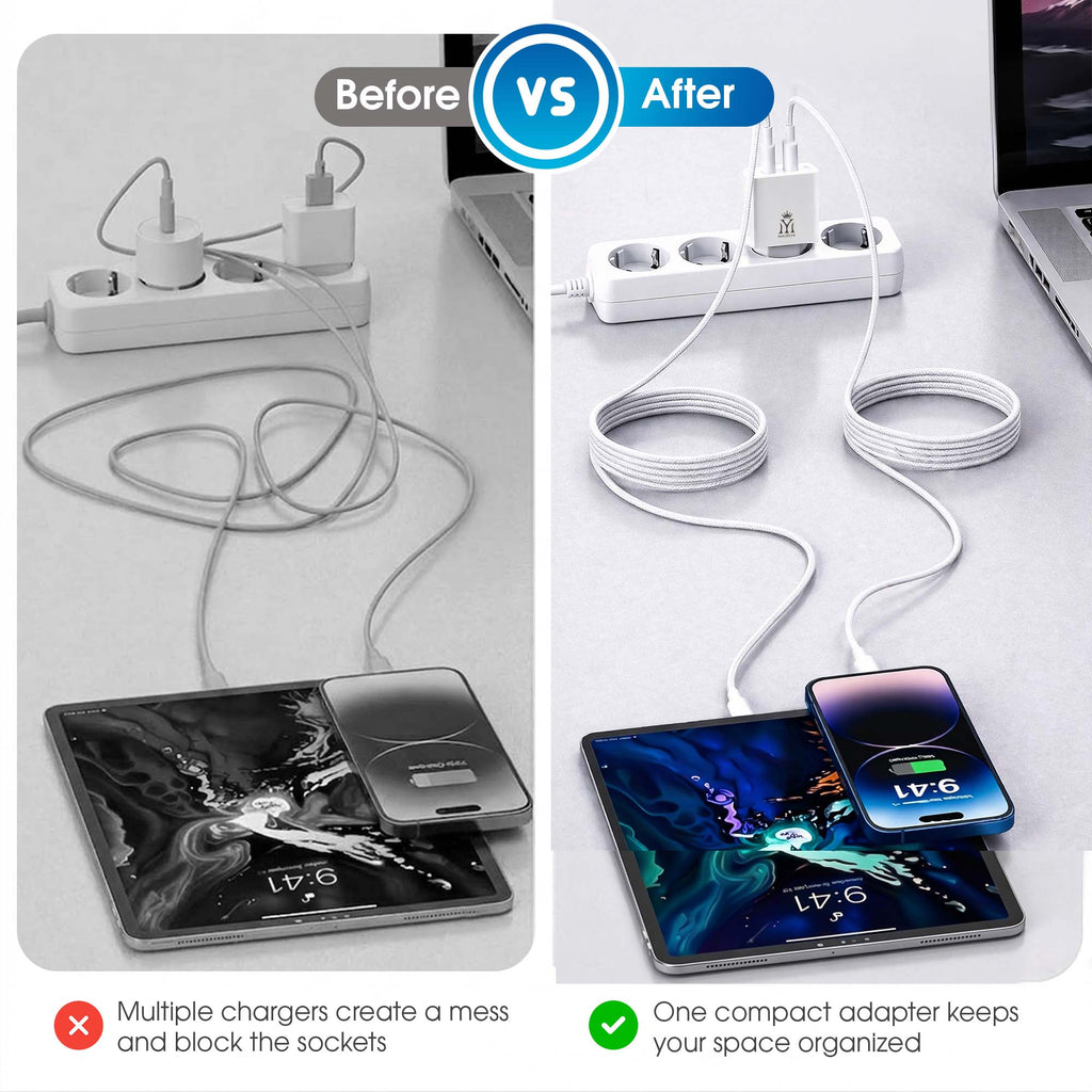 Maleyin 25W Schnell Ladeadapter USB-C + USB-A Ladegerät Netzteil Poweradapter