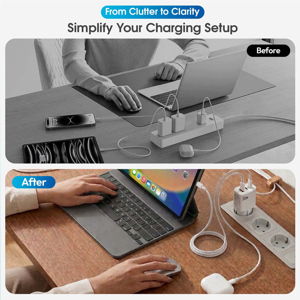 Maleyin 65W Schnell Ladeadapter USB-C + USB-A Ladegerät Netzteil Poweradapter
