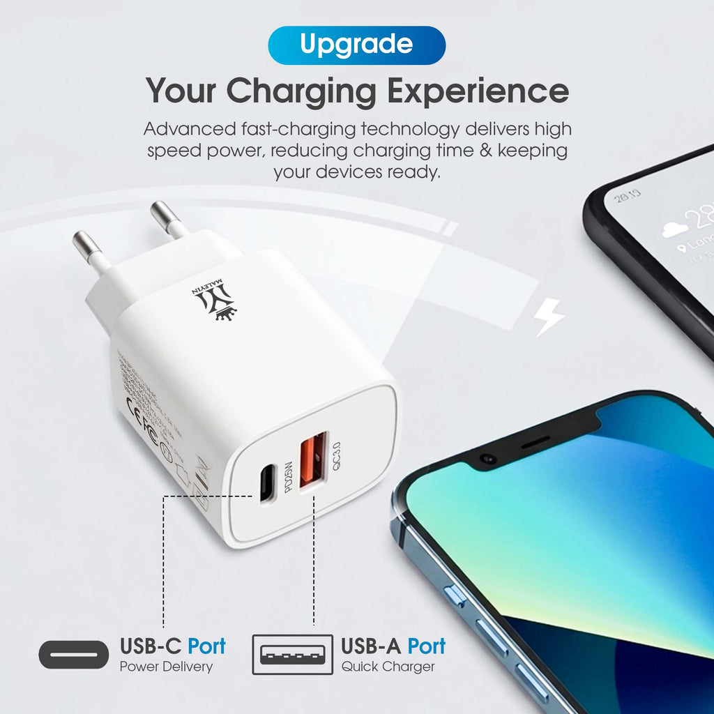 Maleyin 25W Schnell Ladeadapter USB-C + USB-A Ladegerät Netzteil Poweradapter