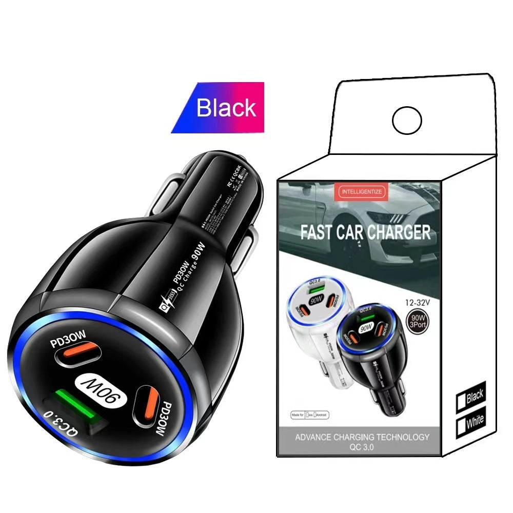 Maleyin Auto Ladegerät KFZ Schnell Ladeadapter 3in1 USB-A + USB-C 90 Watt
