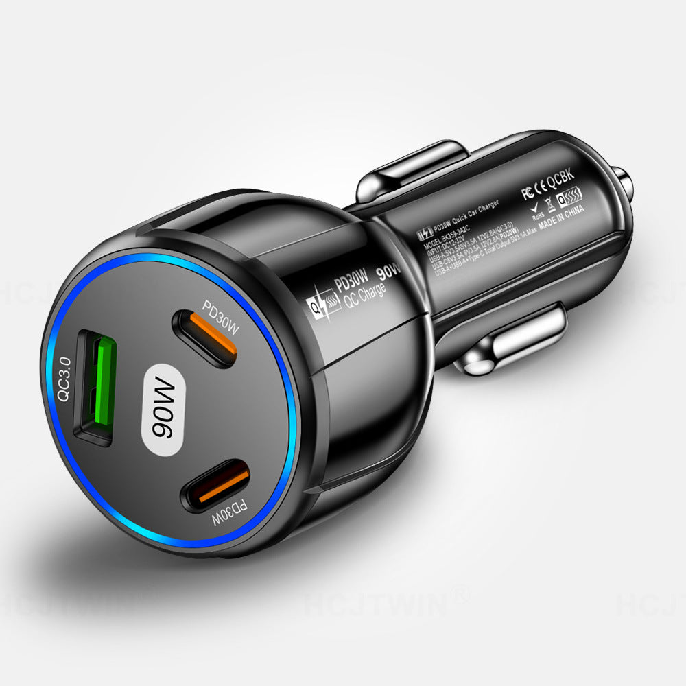 Maleyin Auto Ladegerät KFZ Schnell Ladeadapter 3in1 USB-A + USB-C 90 Watt