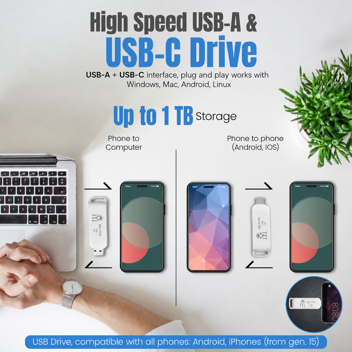 Maleyin USB-C + USB-A Dual Drive Speicherstick 32 64 128 GB