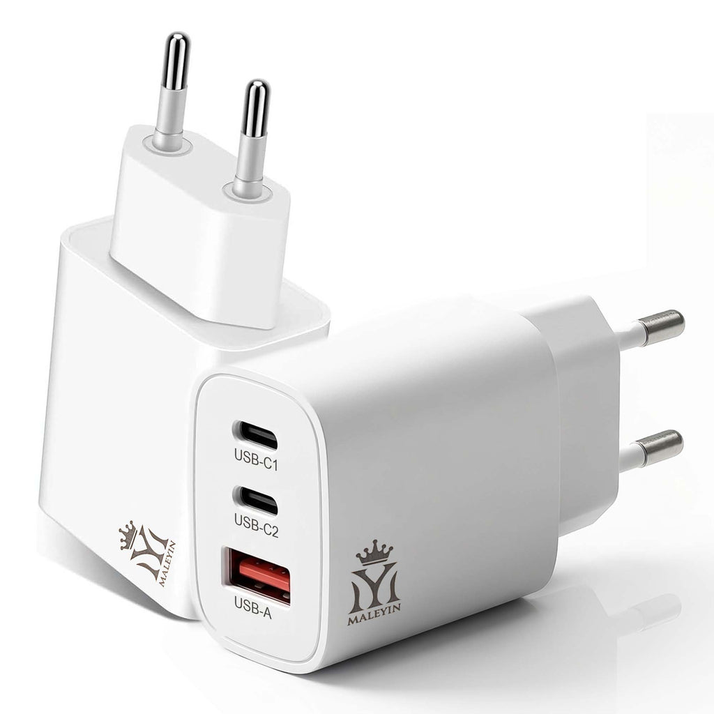 Maleyin 65W Schnell Ladeadapter USB-C + USB-A Ladegerät Netzteil Poweradapter